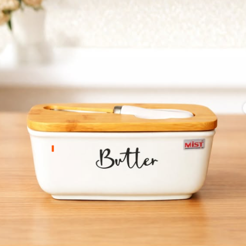 Ceramic Butter Dish with Wooden Lid