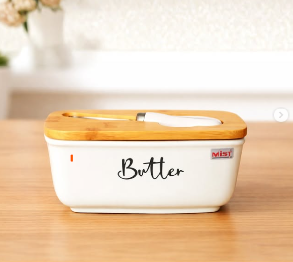 Ceramic Butter Dish with Wooden Lid Ceramic Butter Dish with Wooden Lid