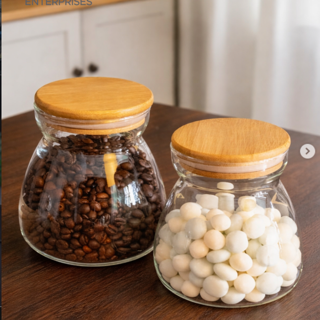 Glass Storage Jars with Airtight Wooden Lids